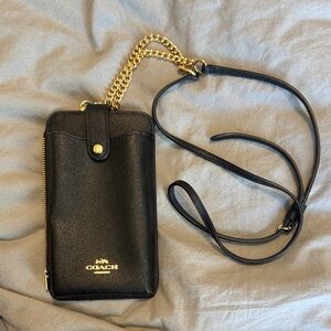 Coach Black Wallet with Gold Chain Strap